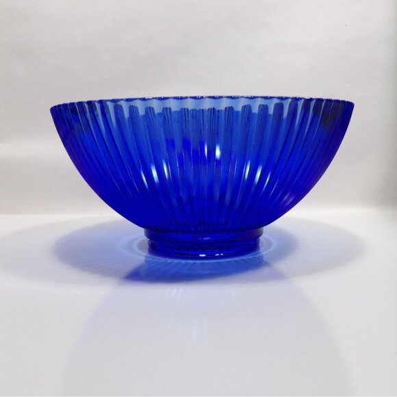 Vintage Cobalt Blue Depression Glass Footed Mixing Bowl - Picture 1 of 10